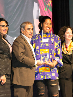 Chandler Puritty posing with Chancellor Khosla, Becky Petitt and Elizabeth Simmons