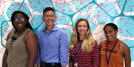 Professor James Nieh with Xavier students Lamiah Hall, Emily Wilson and Selena Gray