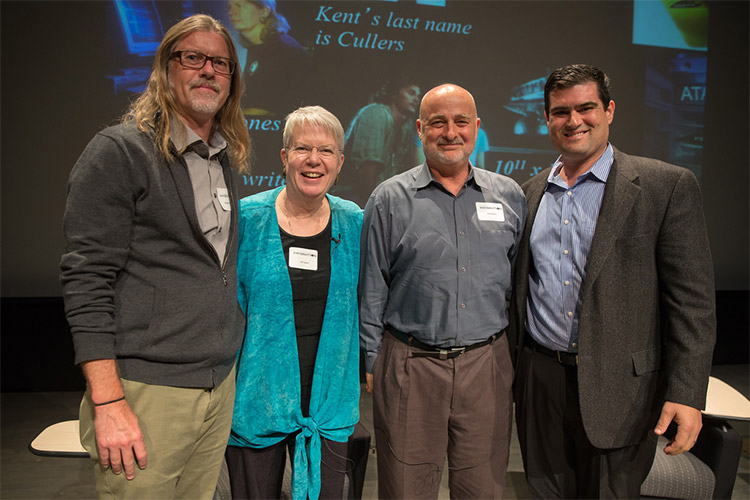 L-R: Sheldon Brown, Jill Tarter, David Brin, Brian Keating