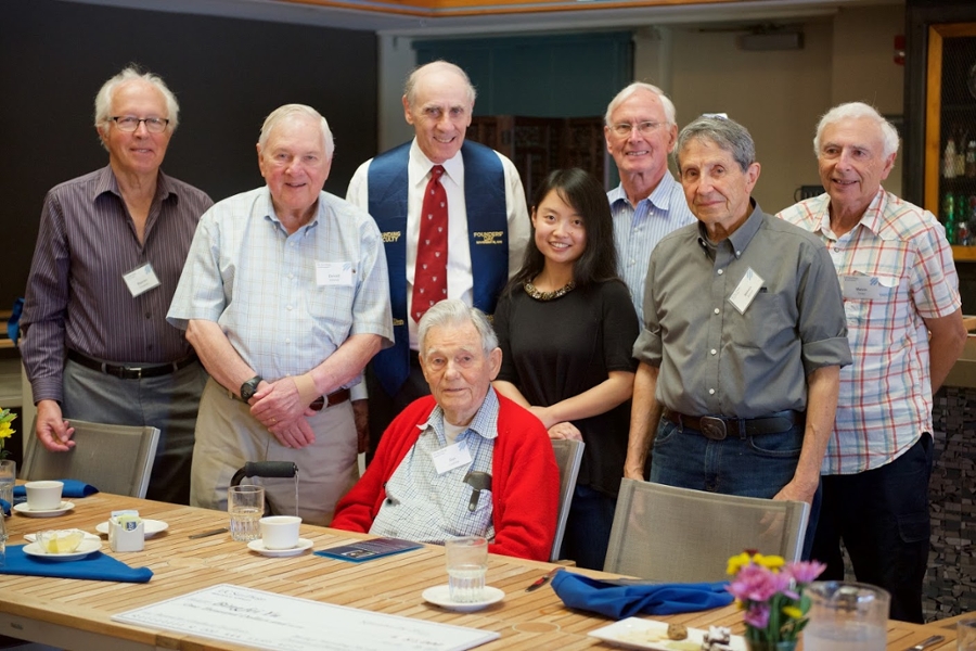 Bingfei Yu (center) was honored with the 2017 Biology Founding Faculty Award